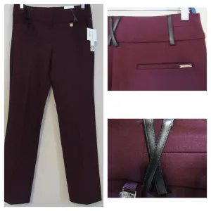 Anne Klein Bootleg Dress Pants Faux Leather Belt loops Burgundy