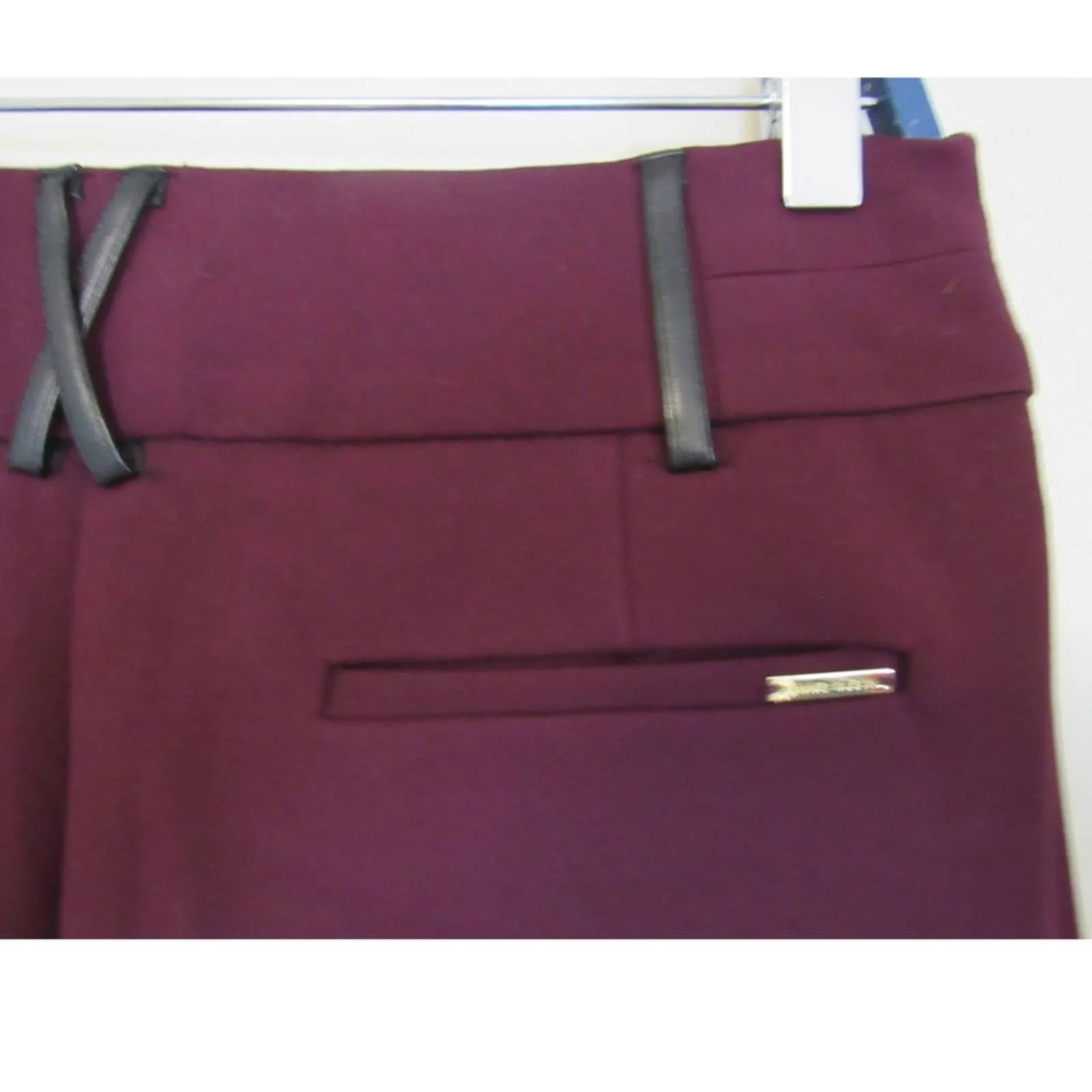 Anne Klein Bootleg Dress Pants Faux Leather Belt loops Burgundy