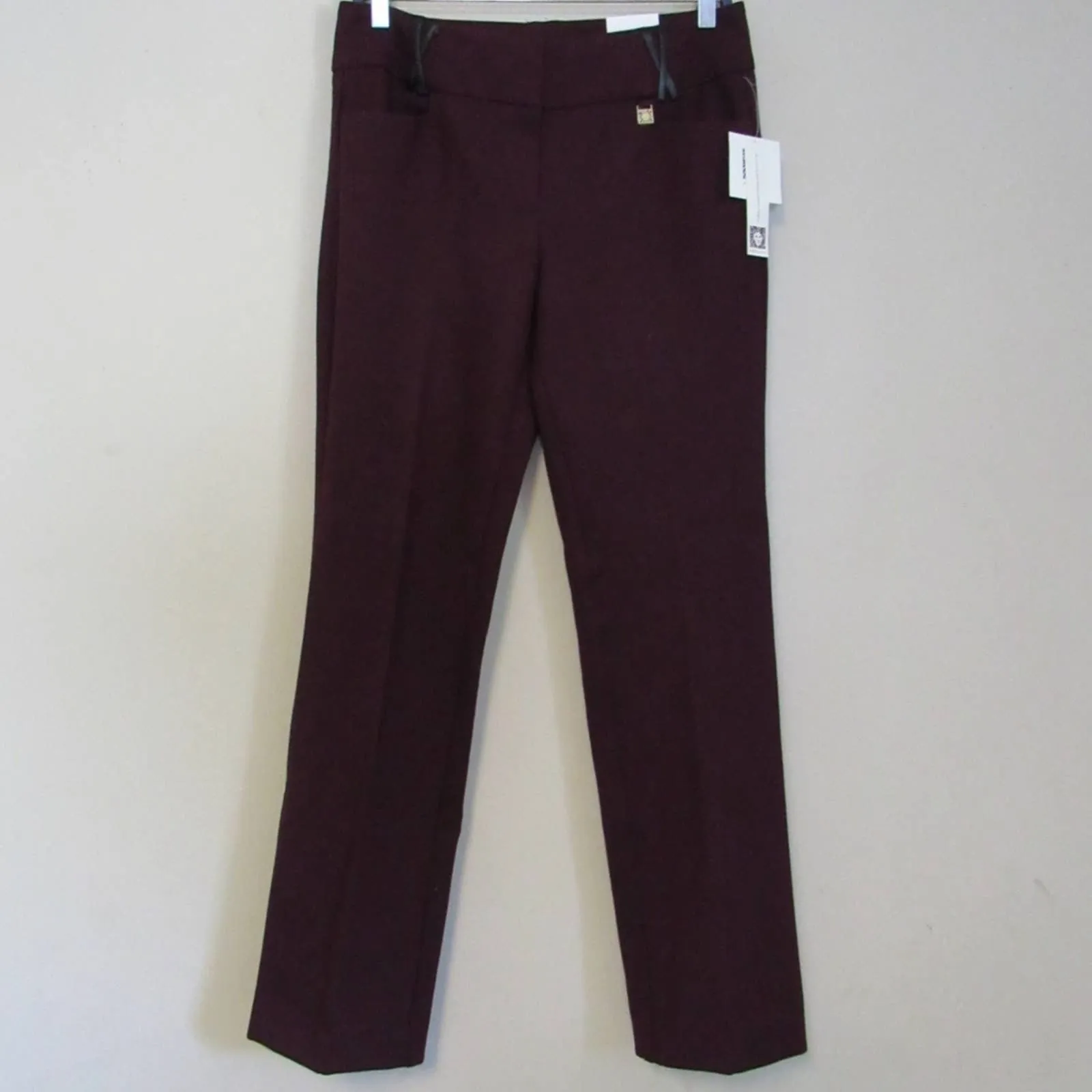 Anne Klein Bootleg Dress Pants Faux Leather Belt loops Burgundy