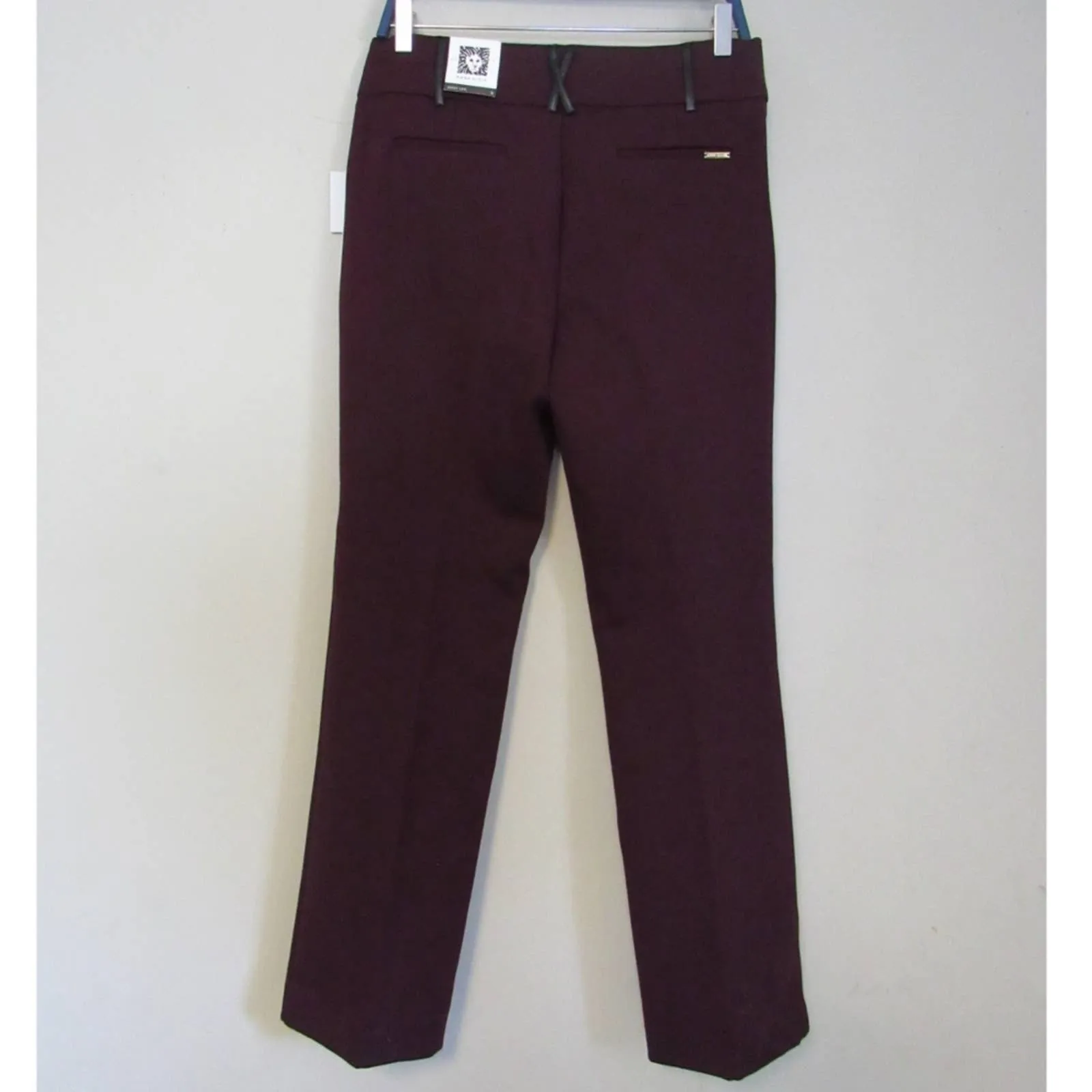 Anne Klein Bootleg Dress Pants Faux Leather Belt loops Burgundy