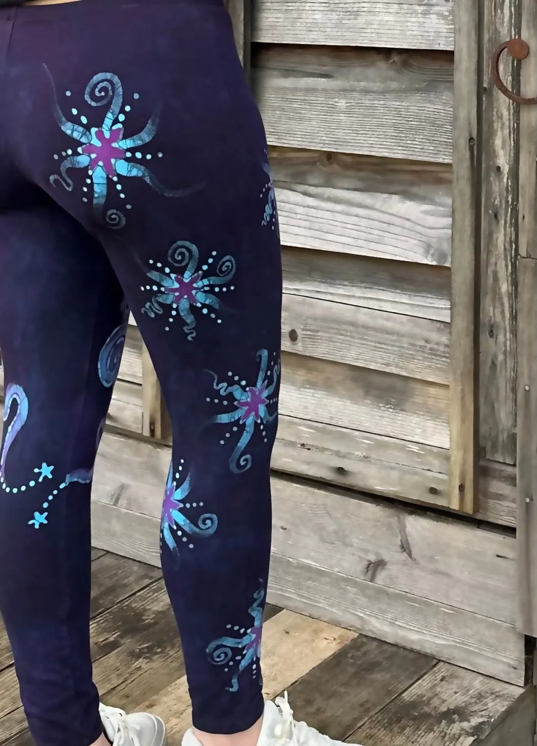 Deep Purple and Turquoise Moon and Star Batik Leggings - Size LARGE