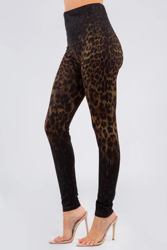 High Waist Full Length Legging with Ombre Jaguar Print