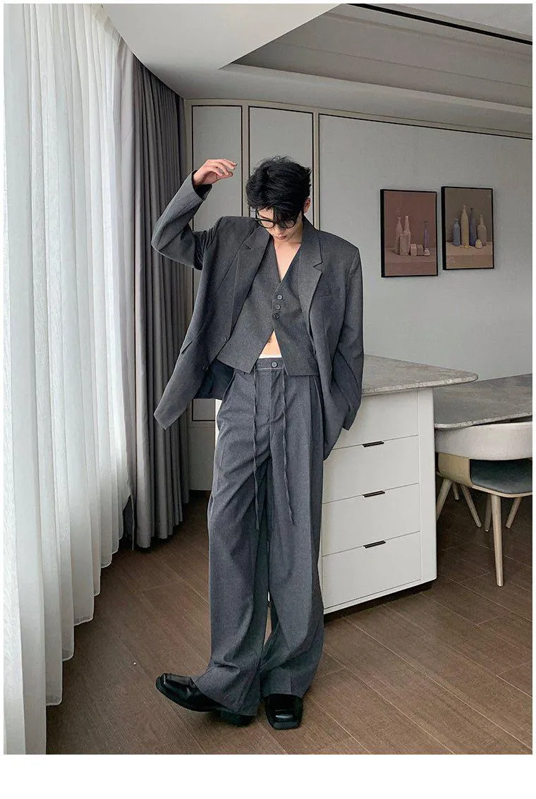 Hua Three-Buttons Vest, Smart Casual Blazer & Drawstring Trousers Set