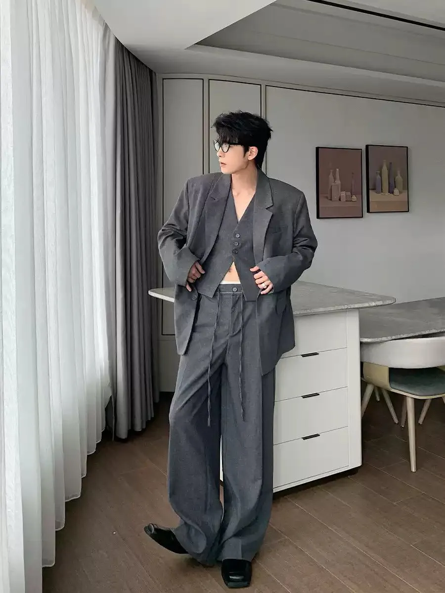 Hua Three-Buttons Vest, Smart Casual Blazer & Drawstring Trousers Set