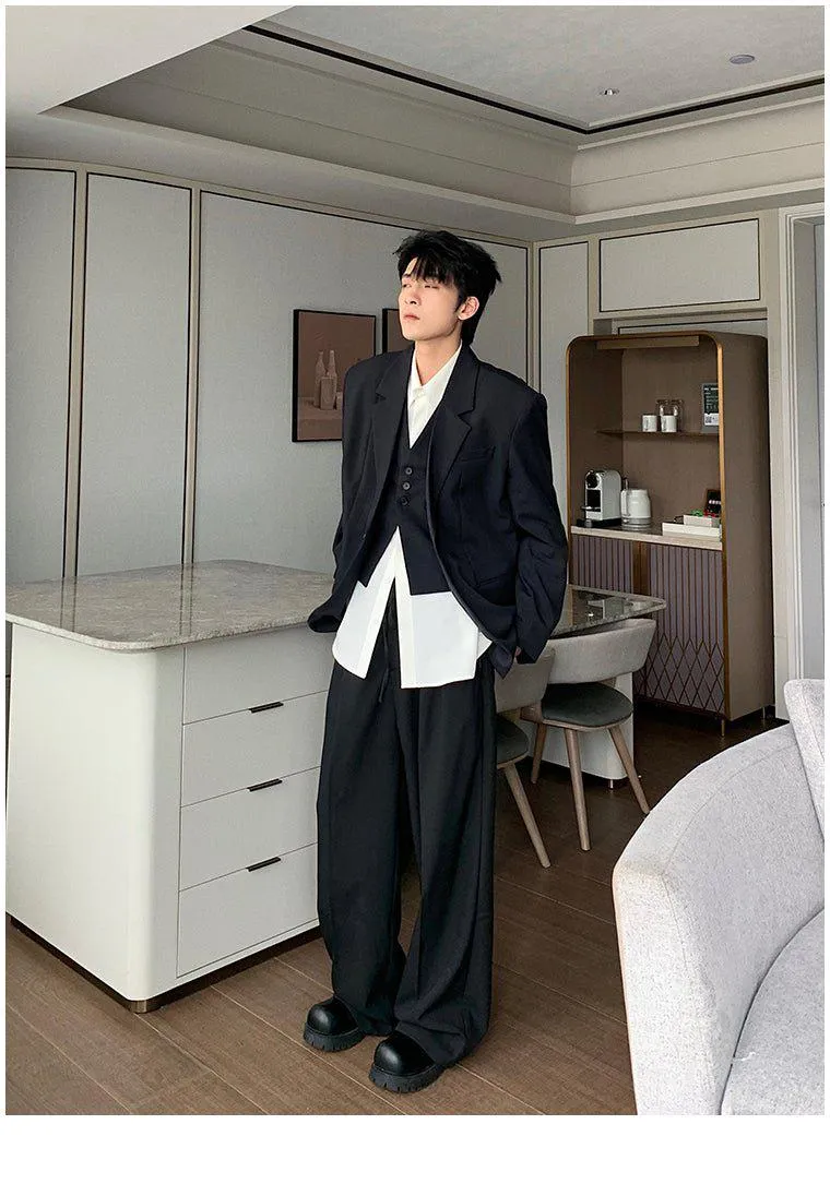 Hua Three-Buttons Vest, Smart Casual Blazer & Drawstring Trousers Set