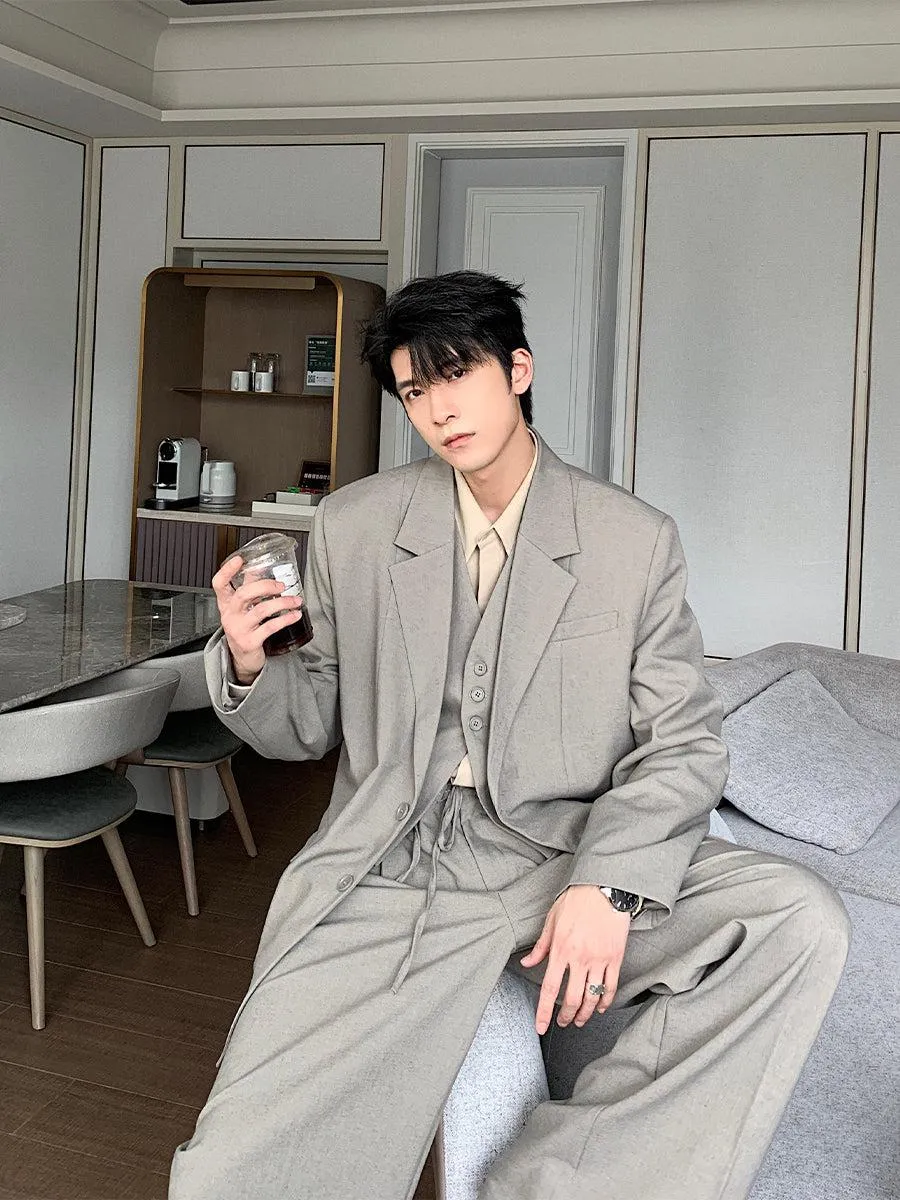 Hua Three-Buttons Vest, Smart Casual Blazer & Drawstring Trousers Set