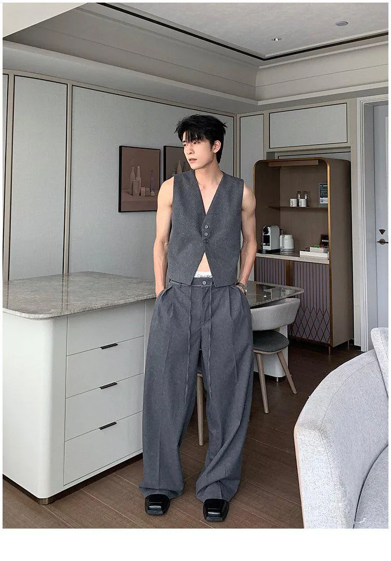 Hua Three-Buttons Vest, Smart Casual Blazer & Drawstring Trousers Set