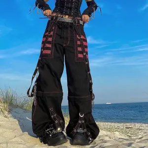 KittenAlarm - Mojoyce Dark Academia Jogging Femme Oversize Chain Bandage  Trousers Streetwear 90S Y2K Gothic Cargo Pants Woman Wide Leg Pants Punk