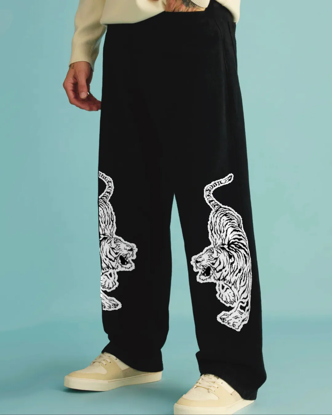 Men's Black Cotton Pants - Snow Tiger(*)