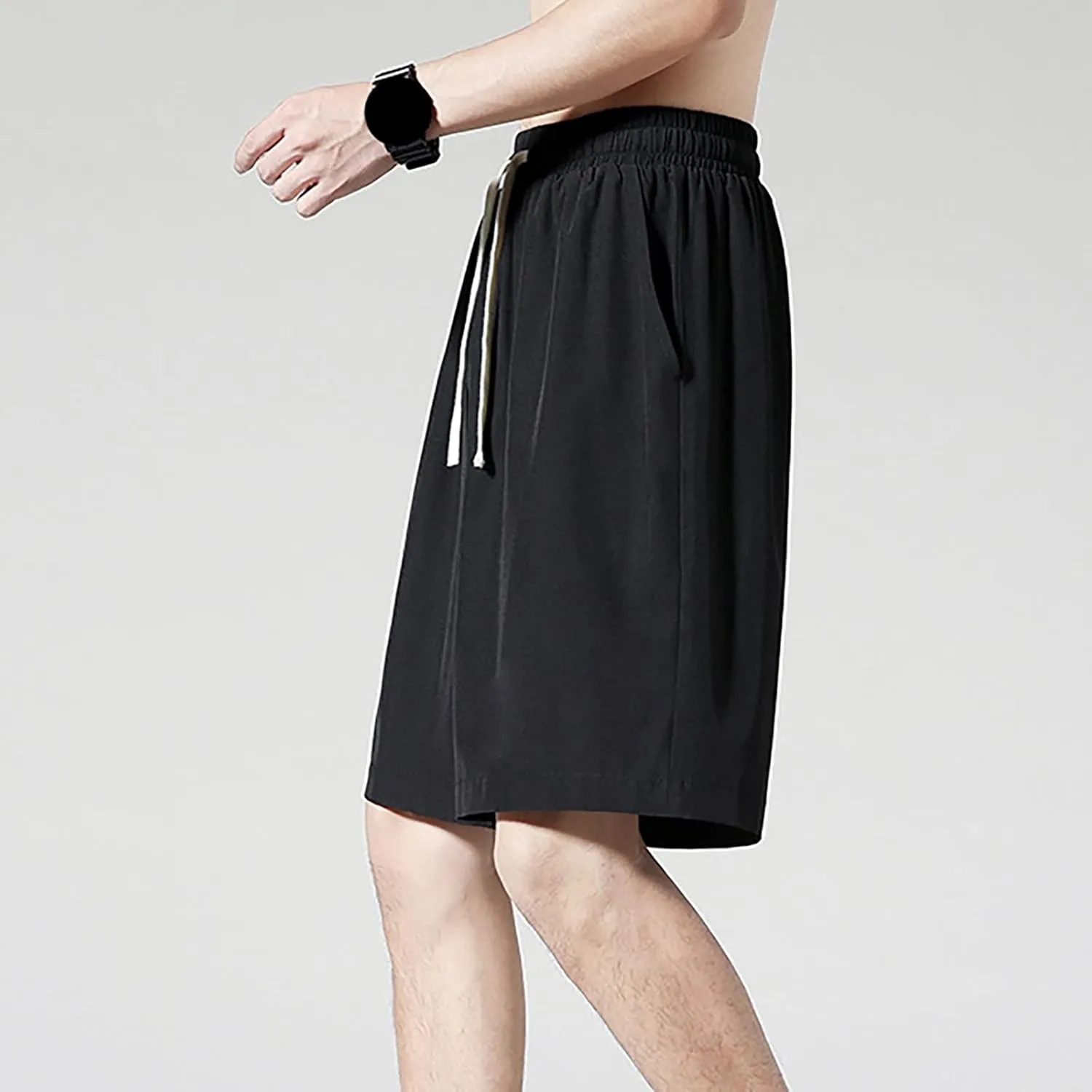 Mens Casual Sweat Cargo Cotton Shorts Drawstring Elastic Waist Athletic Workout Gym Jogger Shorts