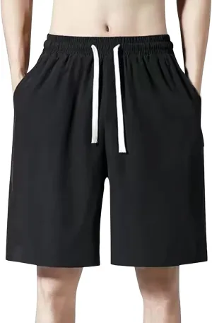 Mens Casual Sweat Cargo Cotton Shorts Drawstring Elastic Waist Athletic Workout Gym Jogger Shorts