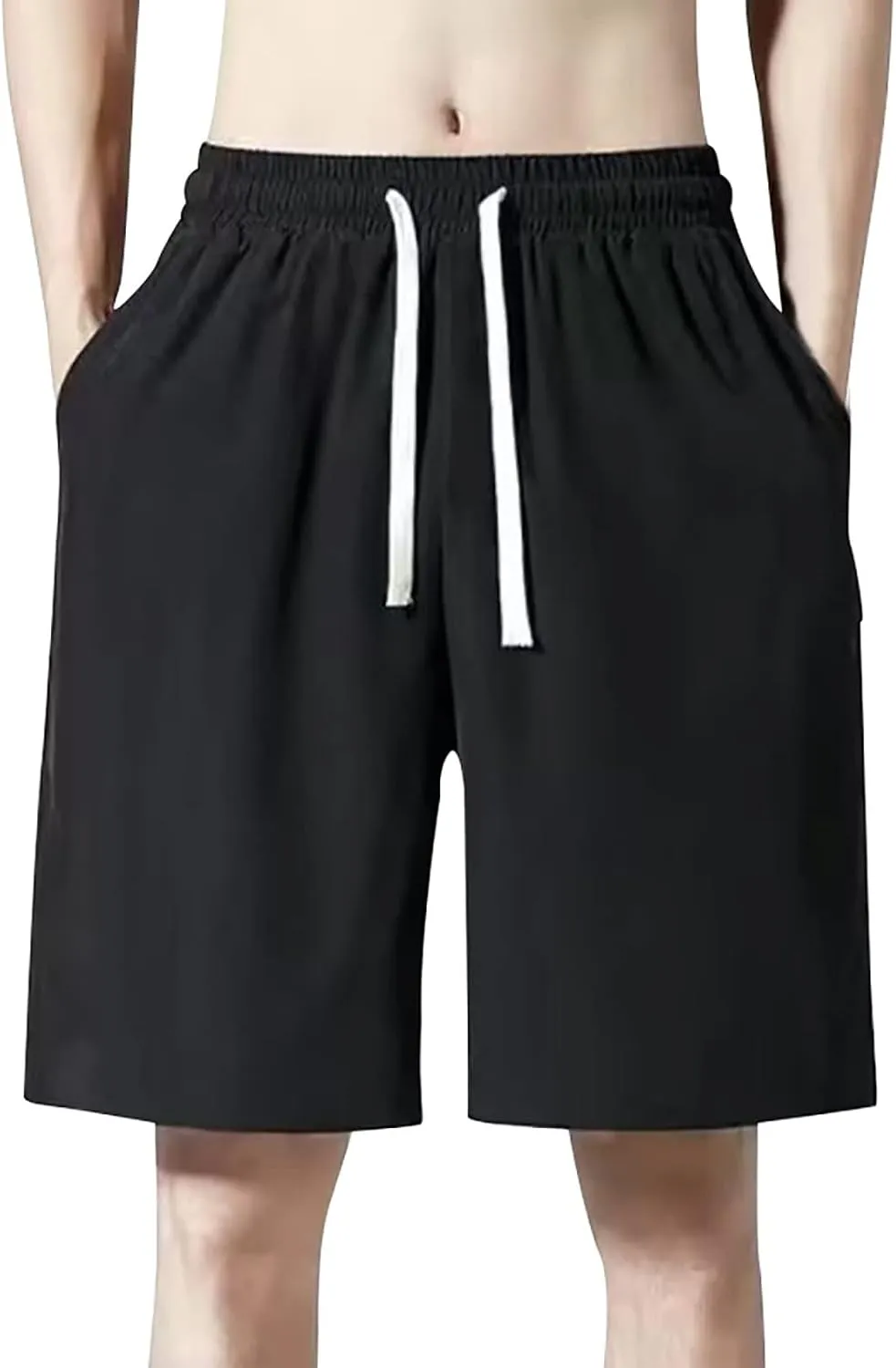 Mens Casual Sweat Cargo Cotton Shorts Drawstring Elastic Waist Athletic Workout Gym Jogger Shorts