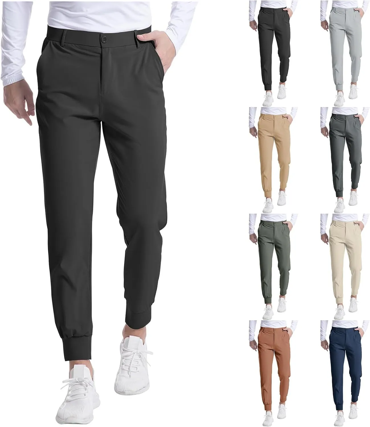 Mens Golf Pants Jogging Pants with Pockets Stretch Waist Slim Fit Tapered Classic Fit Golf Pants