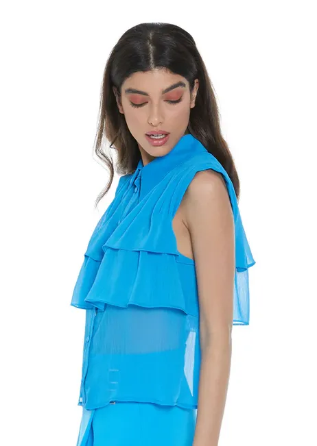 Relish Women's sleeveless shirt with flounce Icta RDP2303009036 1764 malibu blue