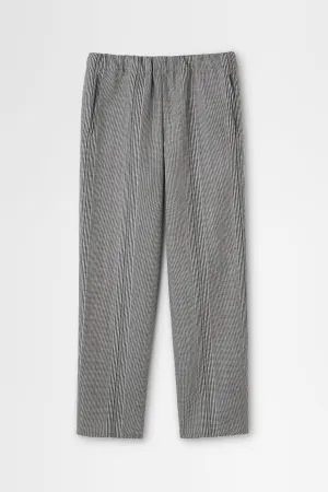 Striped Wool Wide-leg DrawstringTrouser in White x Black Stripes