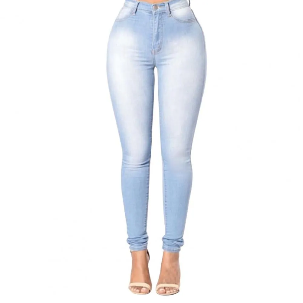 Vintage Women Jeans Slim Fit High Waist Denim Pencil Pants Bootcut summer Pull-on Skinny Jeans Blue