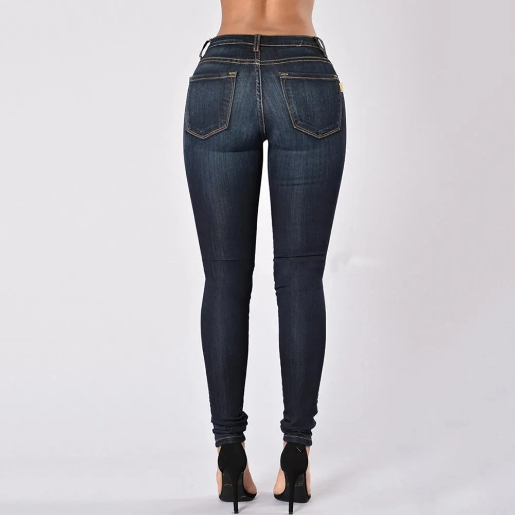 Vintage Women Jeans Slim Fit High Waist Denim Pencil Pants Bootcut summer Pull-on Skinny Jeans Blue