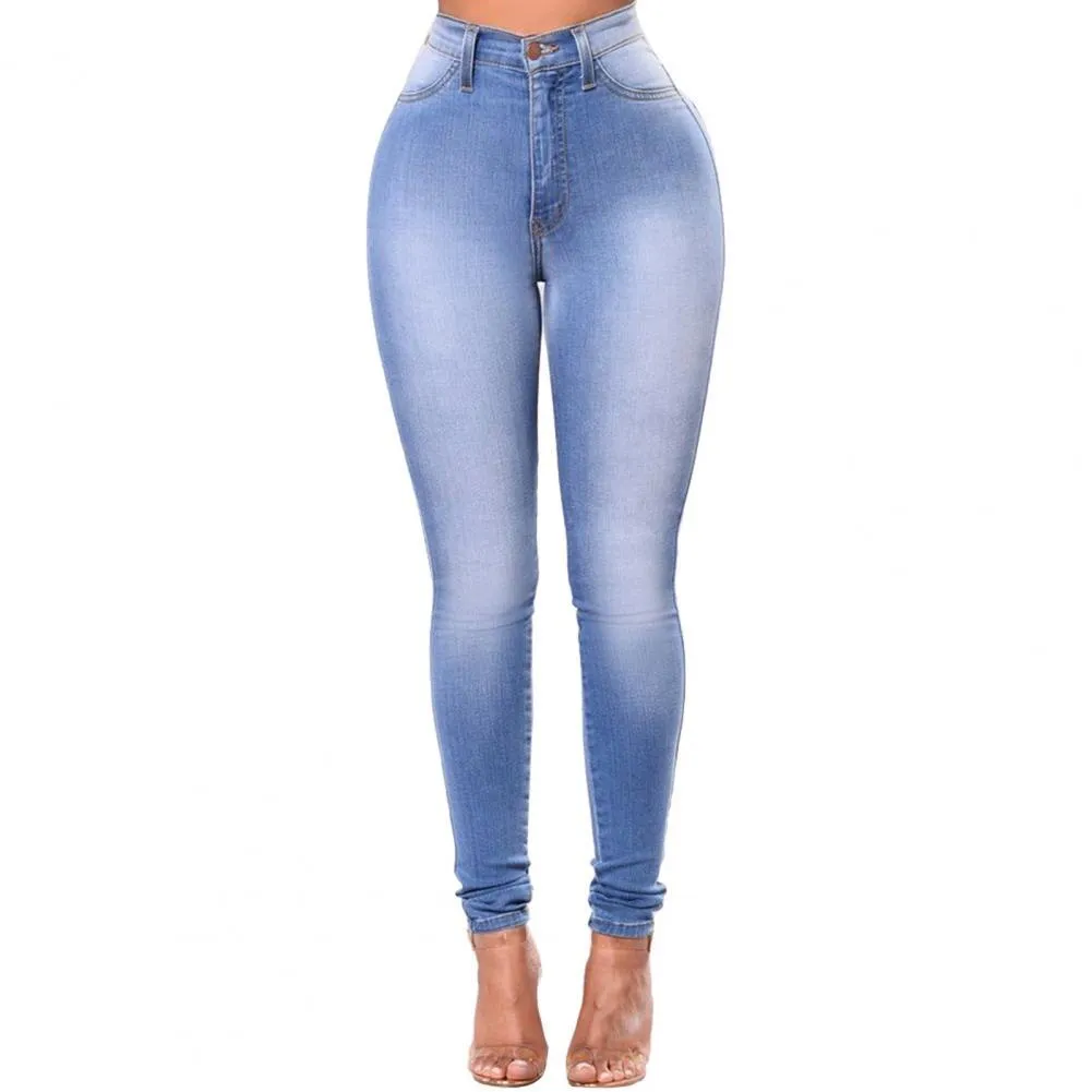 Vintage Women Jeans Slim Fit High Waist Denim Pencil Pants Bootcut summer Pull-on Skinny Jeans Blue