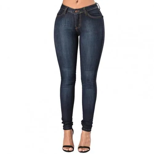Vintage Women Jeans Slim Fit High Waist Denim Pencil Pants Bootcut summer Pull-on Skinny Jeans Blue