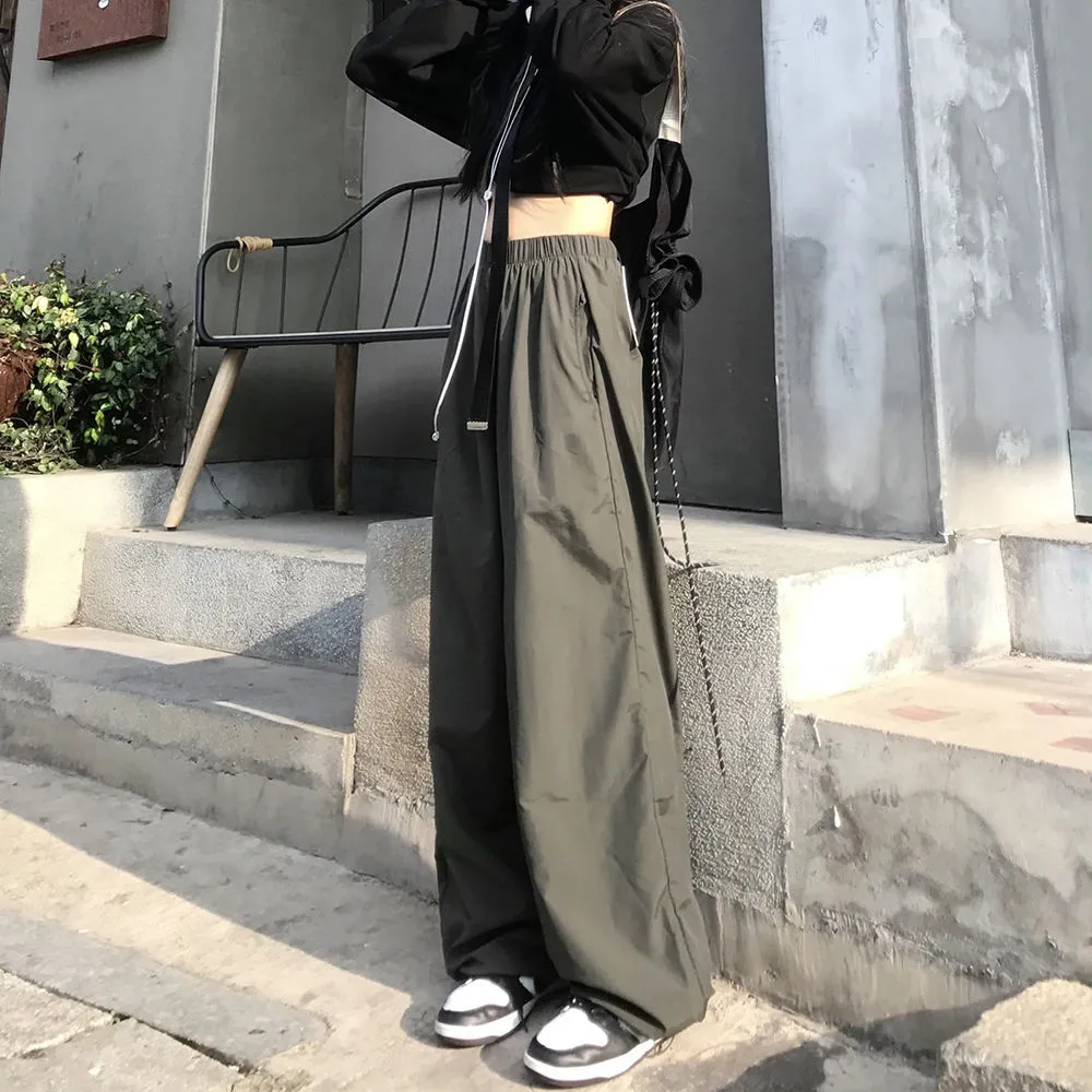 Wenkouban Harajuku Green Cargo Pants Women Oversize Korean Streetwear Wide Leg Black Trousers Female Hip Hop Jogging Sweatpants