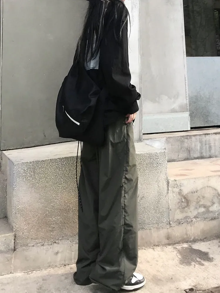 Wenkouban Harajuku Green Cargo Pants Women Oversize Korean Streetwear Wide Leg Black Trousers Female Hip Hop Jogging Sweatpants